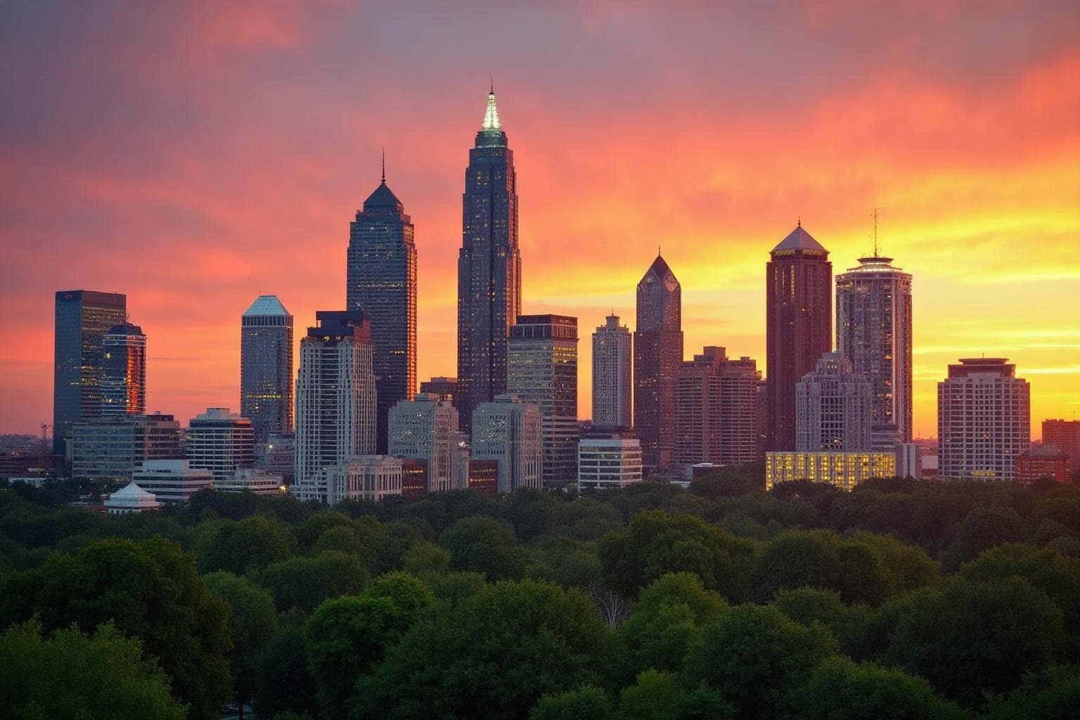 Georgia skyline representing comprehensive radon testing and mitigation services across the state