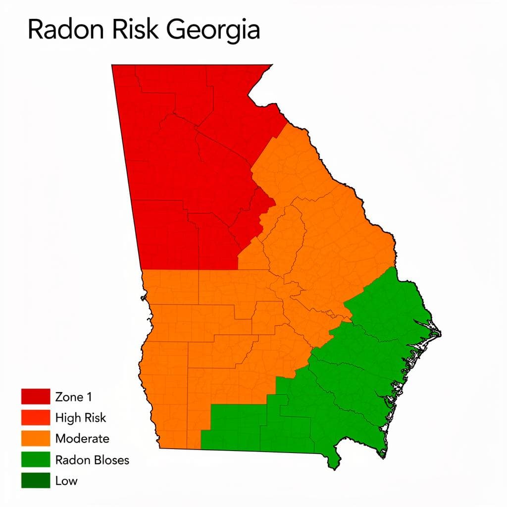 EPA radon zone map of Georgia showing county-level risk classifications