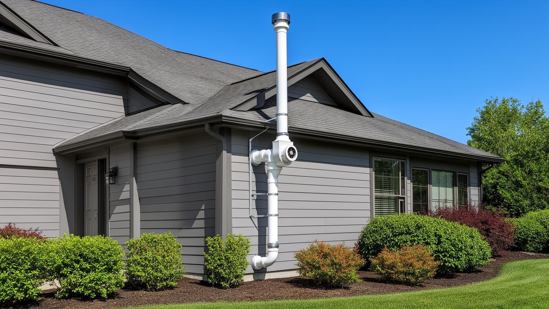 Exterior radon vent pipe on a home