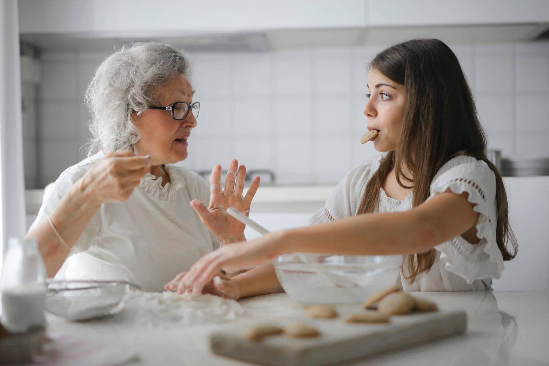 Family baking together in their home kitchen