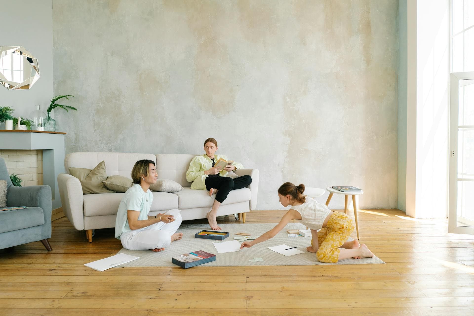 Family together in their Johnson Ferry area home near Marietta GA
