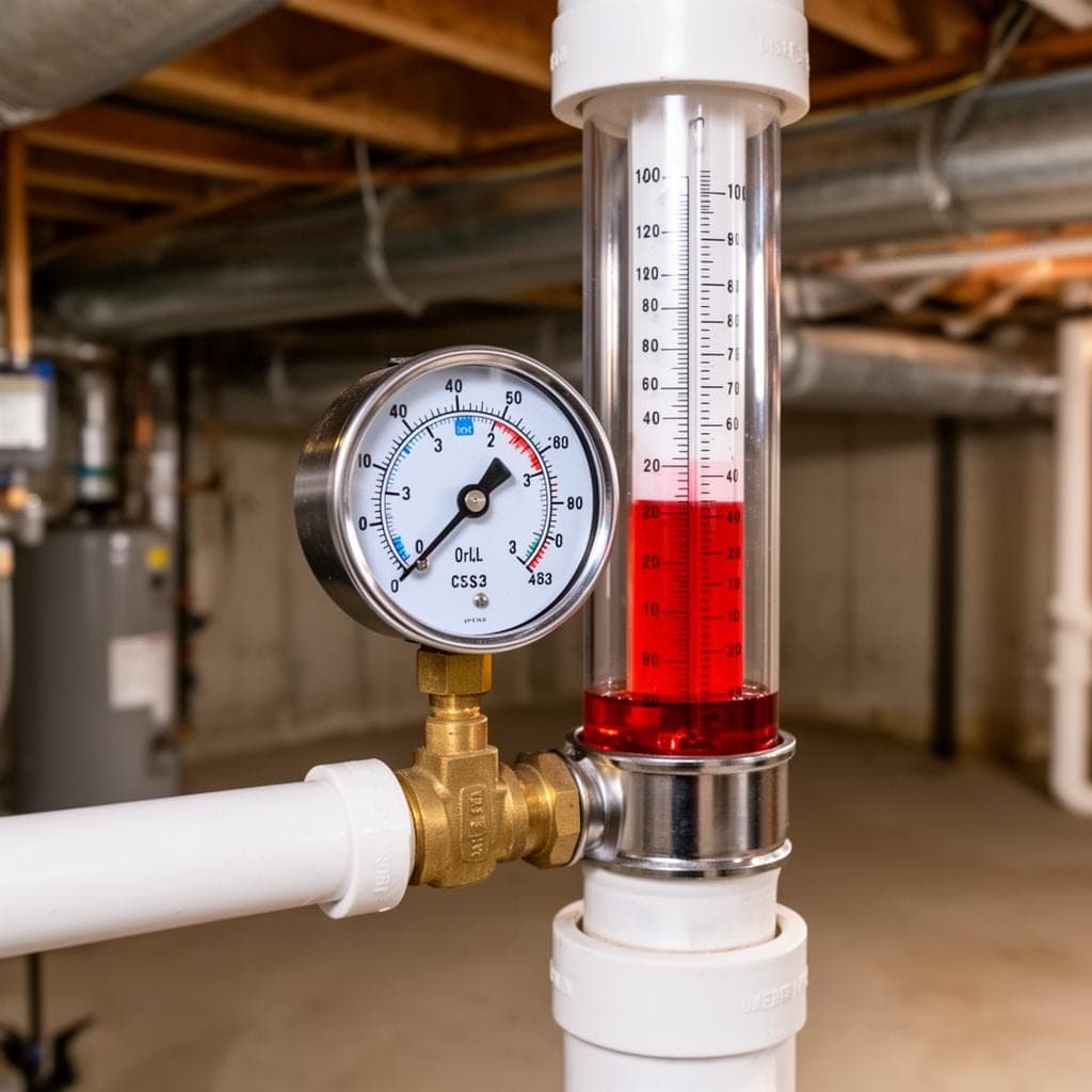 Manometer U-tube pressure gauge on radon mitigation system